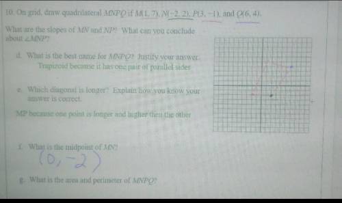 10. On a grid a quadrilateral MNPQ has the points M(1,7), N(-2, 2), P(3,-1), and Q(6,4).

What are