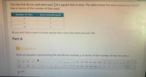 [PLEASE HELPP] write an equation that represents the area Bruce covered (y) in terms of the number