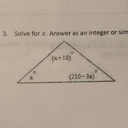 Solve for x. Answer as an integer or simplified fraction. Please include steps. Thanks!