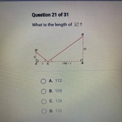 Question 21 of 31
What is the length of AC?
