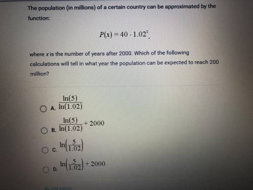 Which of the following calculations will tell in what year the population can be expected to reach