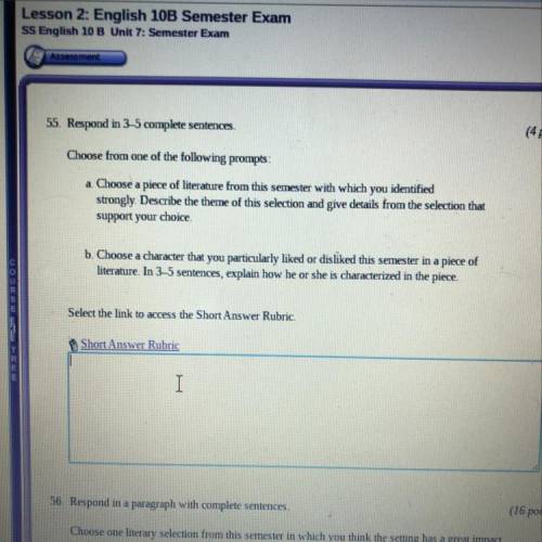 Lesson 2: English 10B Semester exam connexus question #55. Respond in 3-5 complete sentences