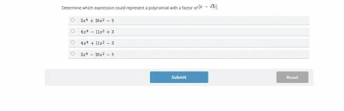 Determine which expression could represent a polynomial with a factor of (x - √3i)