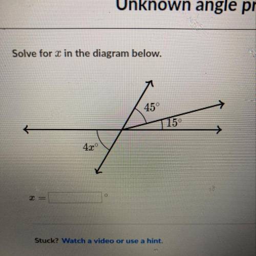 Solve for 2 in the diagram below.

45°
150
42°
ea
Stuck? Watch a video or use a hint.