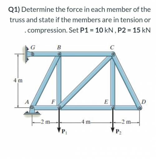 Q1) Determine the force in each member of the

truss and state if the members are in tension orcom