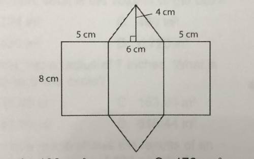 The net of a triangular prism is shown below. What is the surface area of the prism? A. 128 cm^2 B.