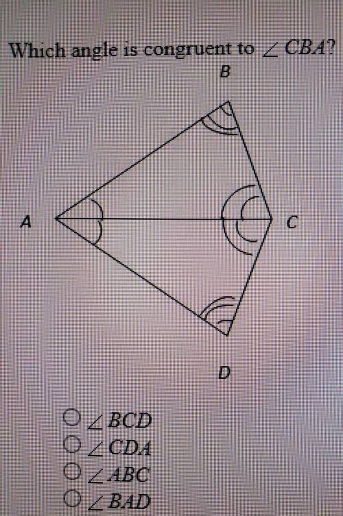 3. Which angle is congruent to.<CBA? A.<BCD. B.<CDA. C.<ABC. D.<BAD