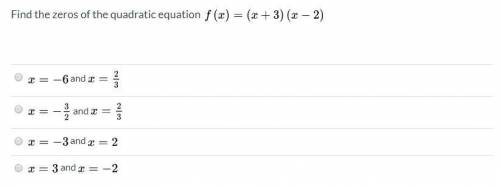 Find the zeroes of the quadratic equation f(x)=(x+3)(x-2)