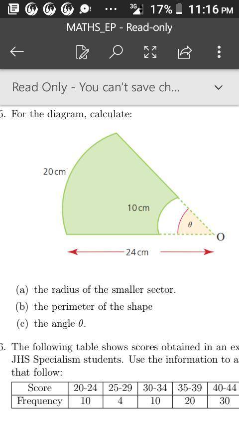 For the diagram, calculate; the radius of the smaller section and the perimeter of the shape of the
