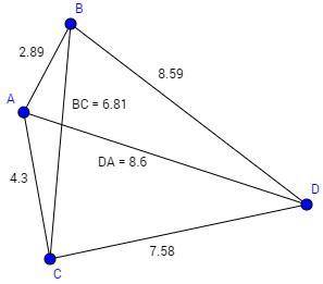 Find the area of quadrilateral ABCD. A. 27.28 units² B. 33.08 units² C. 28.53 units² D. 26.47 units