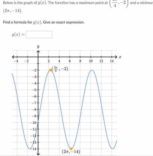 Below is the graph of g(x) The function has a maximum point at (3pi/4, -2) and a minimum point at (