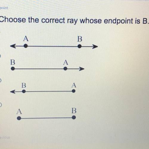 Choose the correct ray whose endpoint is B.