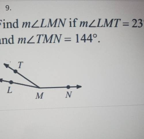 Find m<LMN if m<LMT=23° and m<TMN=144°