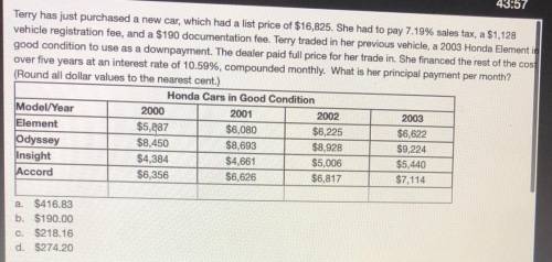 Terry has just purchased a new car, which had a list price of $16,825. She had to pay 7.19% sales t