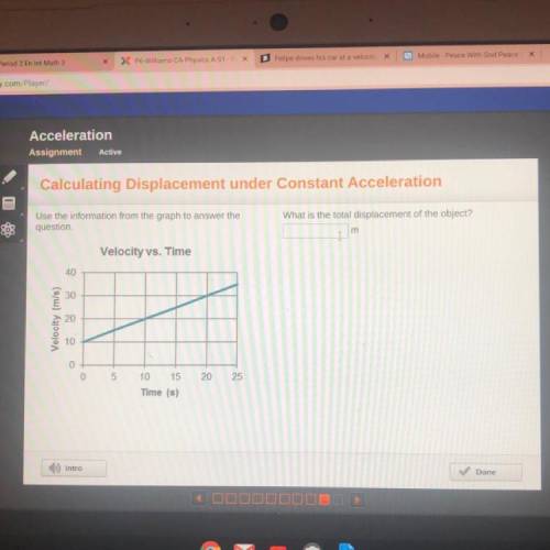 Calculating Displacement under Constant Acceleration

Use the information from the graph to answer