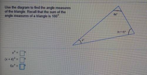 Use the diagram to find the angle measures of the triangle. Recall that the sum of the angle measur