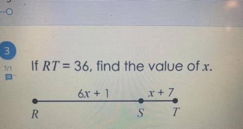 If RT=36, find the value of x