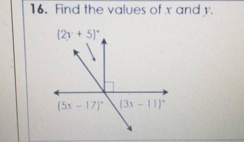 Find the values of x and y. (2y + 5) (5x - 17) (3x – 11)