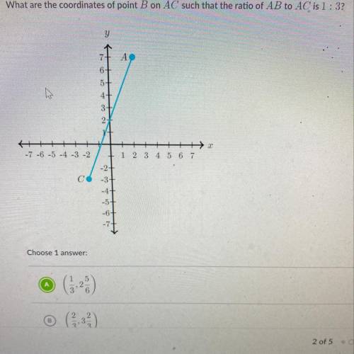 What are the coordinates of point B on AC such that the ratio of AB to AC is 1:3