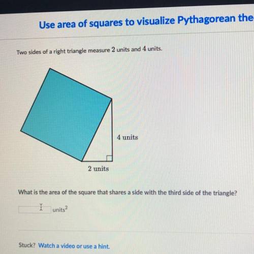 Use area of squares to visualize Pythagorean theorem

Two sides of a right triangle measure 2 unit