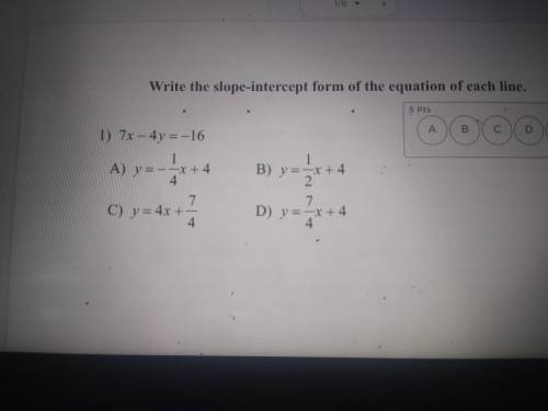 Slope intercept, show work I don't how to get it