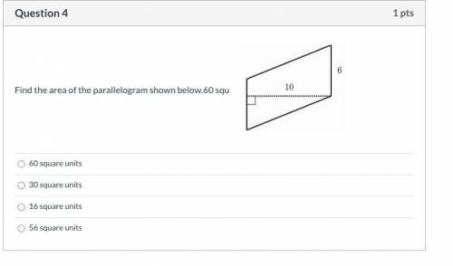 Find the area of the parallelogram shown below.60 squ