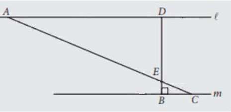Given: In the figure below, line l is parallel to line m, segment BD is perpendicular to line m, an