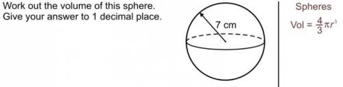 Work out the volume of this sphere, give your answer to one decimal place