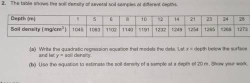 2. The table shows the soil density of several soil samples at different depths. 5 6 8 10 12 14 21