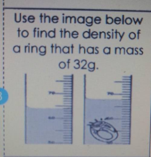 H E L P Use the image above to find the density of a ring that has a mass of 32g.