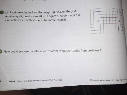 Mr, Patel drew figure A and its image, figure K, on the grid. Amelia says figure K is a rotation of