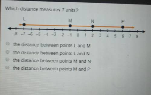 Which distance measures 7 units? M ZO+ 8 -7 -6 -5 -3 -2 -1 0 1 2 3 4 5 6 7 8 the distance between p
