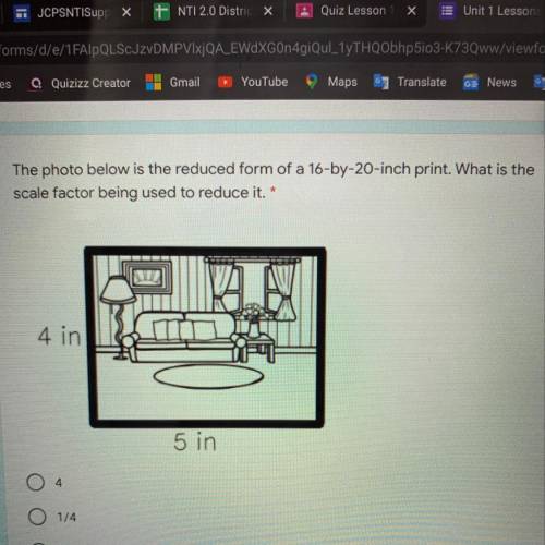 The photo below is the reduced form of a 16-by-20-inch print. What is th

scale factor being used