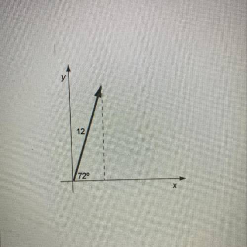 Look at the vector below. It is at a 72° angle and has a magnitude of 12.

what is the length of t
