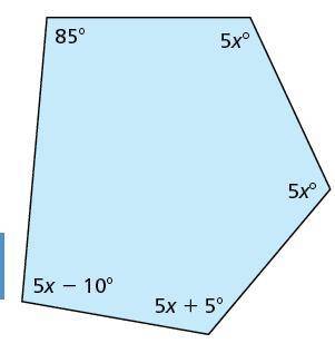 The sum of the angle measures of the polygon is 540°. Write and solve an equation to find the value