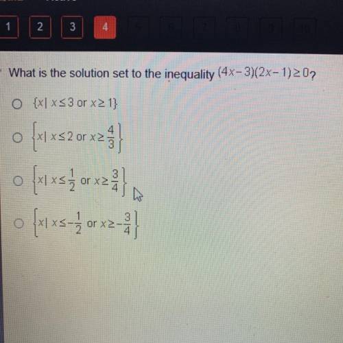 What is the solution set to the inequality (4x-3)(2x-1) greater than for equal to 0