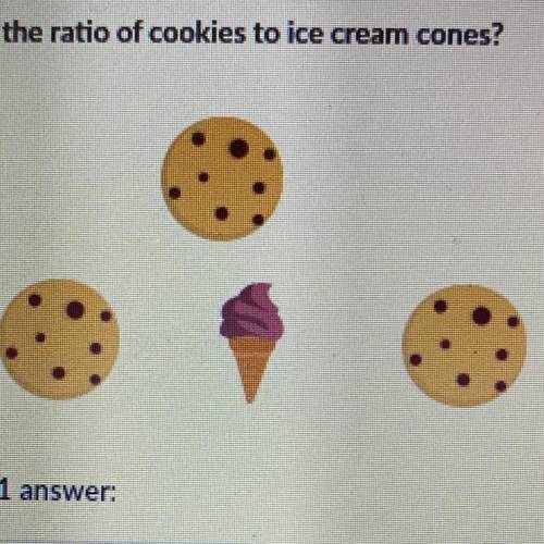 What is the ratio of cookies to ice cream cones?

Choose 1 
A 1 to 3
B 3 to 1
C 1 to 4
D 4