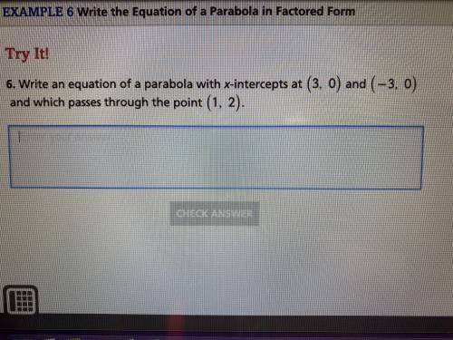 write an equation of a parabola with x-intercepts at (3,0) and (-3,0) and which passes through poin