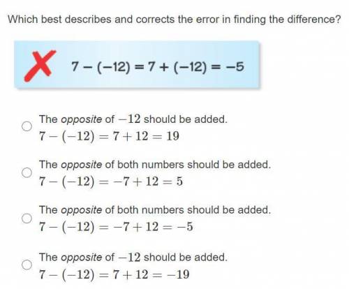 Which best describes and corrects the error in finding the difference?
