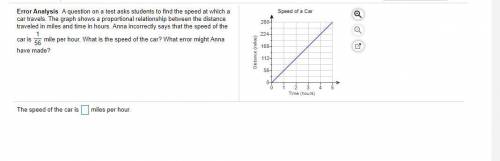 A question on a test asks students to find the speed at which a car travels. The graph shows a prop