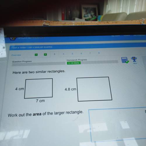 Here are two similar rectangles.
Work ou the area of the larger rectangle