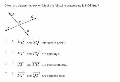 Given the diagram below, which of the following statements is NOT true? The image is of two lines S