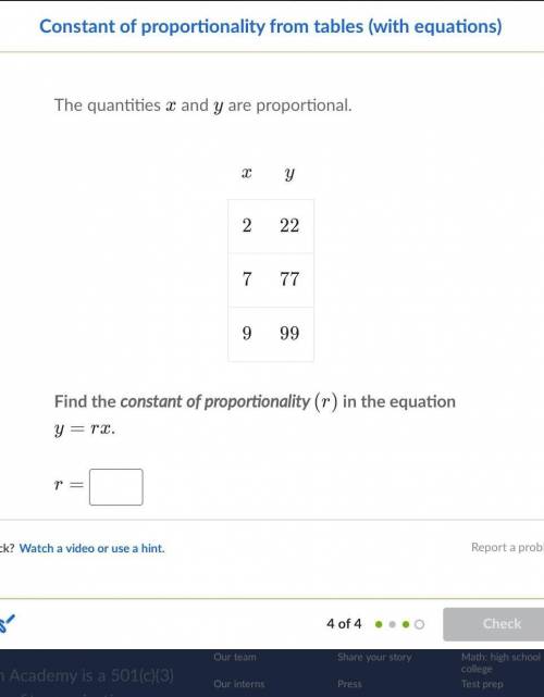 The quantities x and y are oropottional find the contast of proportional of(r) y=rx
