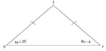 The following triangle is isosceles. Write an equation and use it to solve for x.

Options:
x = 3