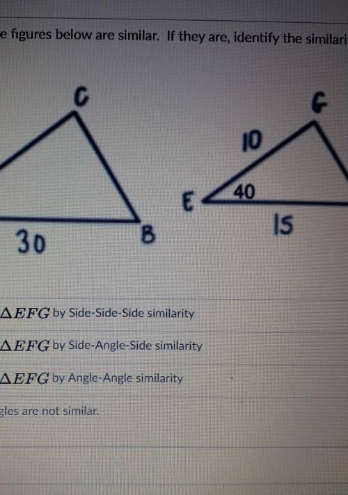 Determine if the figures below are similar. if they are, identify the similarity statement.