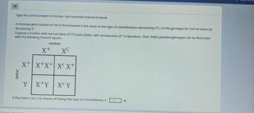 Type the correct answer in the box. Use numerals instead of words.

A recessive gene located on th