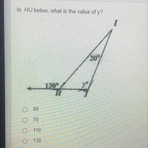 In HIJ below, what is the value of y?
PLEASE ANSWER