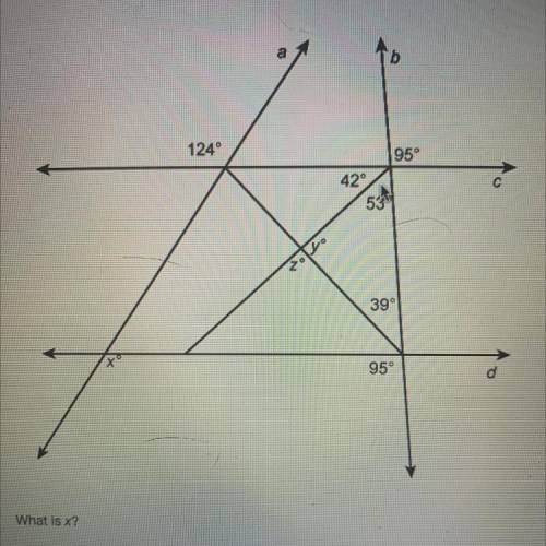Lines a,b,c and d intersect as shown. What it x