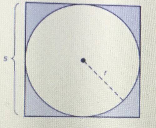 A circle with radius ris inscribed inside a square with a side length s. Use 3. 14 for TT Round ans