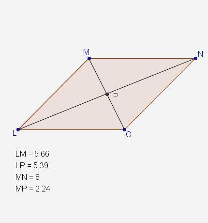 In the diagram, quadrilateral LMNO is a parallelogram. What is the length of ?

A. 
6
B. 
5.66
C.
